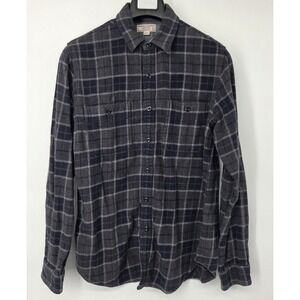 Wallace & Barnes Shirt Men Medium Blue Gray Plaid Flannel Heavy Weight Button Up